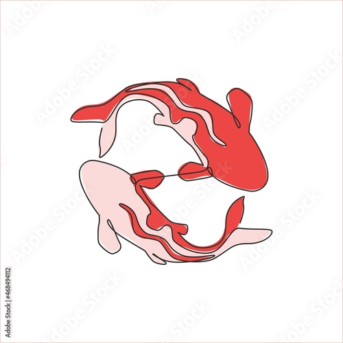 One single line drawing of cute beauty koi fish for company logo identity. Elegant Japanese beautiful carp icon concept. Modern continuous line draw design vector graphic illustration