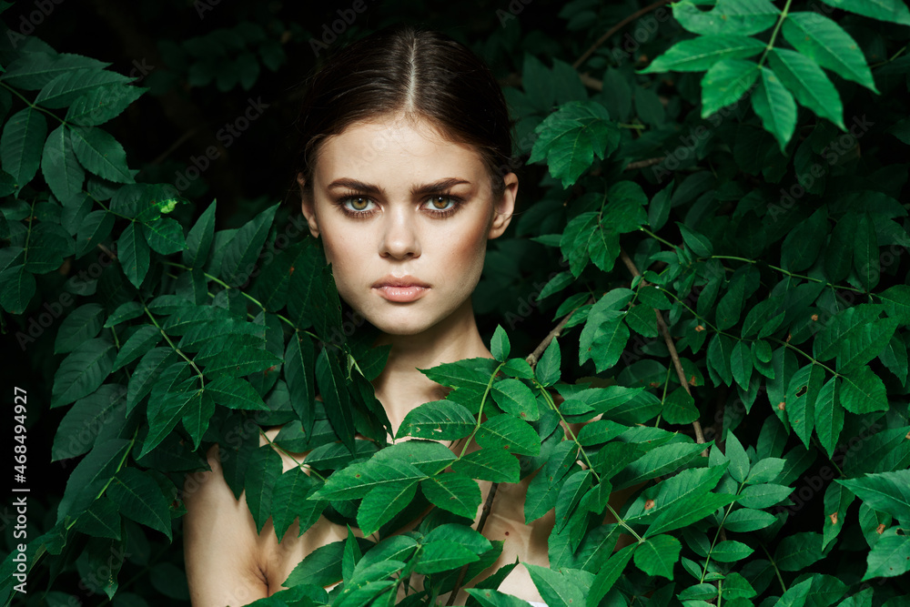 beautiful woman Cosmetology nature green leaves glamor Lifestyle beautiful woman Cosmetology nature green leaves glamor Lifestyle