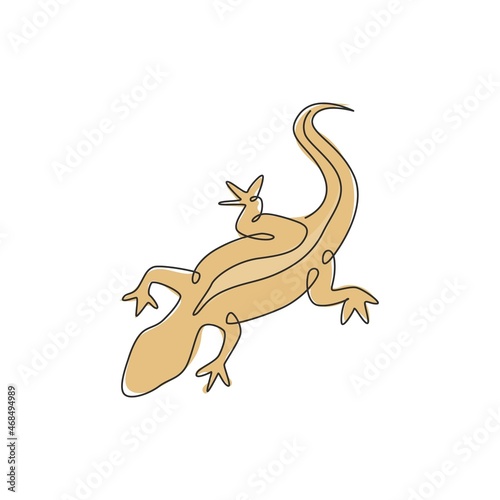 One single line drawing of adorable desert lizard reptile for company logo identity. Funny animal mascot concept for reptilian zoo. Modern continuous line draw design vector graphic illustration