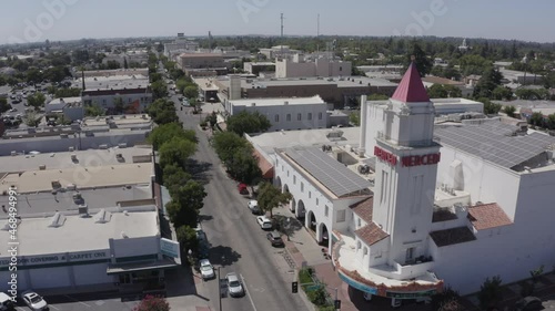 Aerial skyline view of downtown Merced, California, USA.