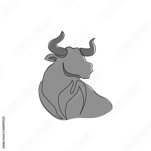 Single continuous line drawing of elegance head buffalo for multinational company logo identity. Luxury bull mascot concept for matador show. Modern one line draw design illustration vector graphic