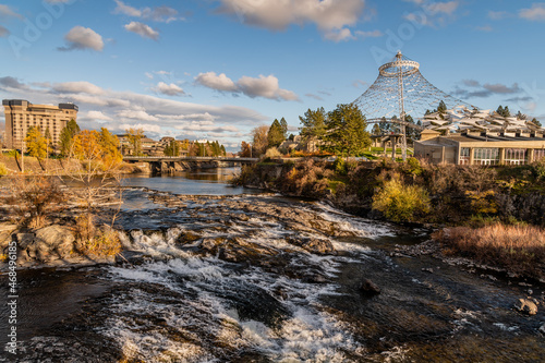 Spokane River Flowing Through Riverfront Park in Downtown Spokane, Washington.
