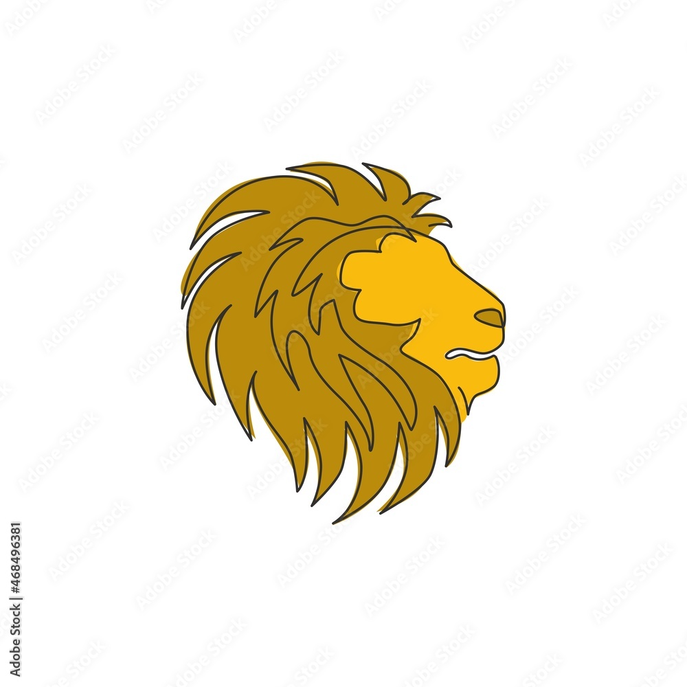 One single line drawing of wild lion head for company business logo identity. Strong wildcat mammal animal mascot concept for national conservation park. Continuous line draw design illustration One single line drawing of wild lion head for company business logo identity. Strong wildcat mammal animal mascot concept for national conservation park. Continuous line draw design illustration