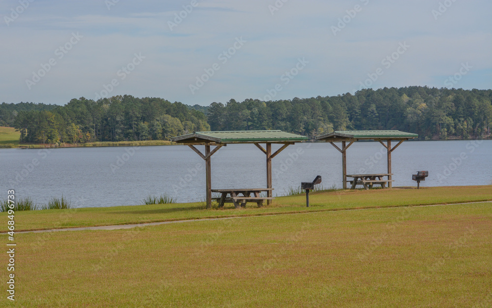 Picnic area on Okhissa Lake in Homochitto National Forest, Bude, Mississippi Picnic area on Okhissa Lake in Homochitto National Forest, Bude, Mississippi