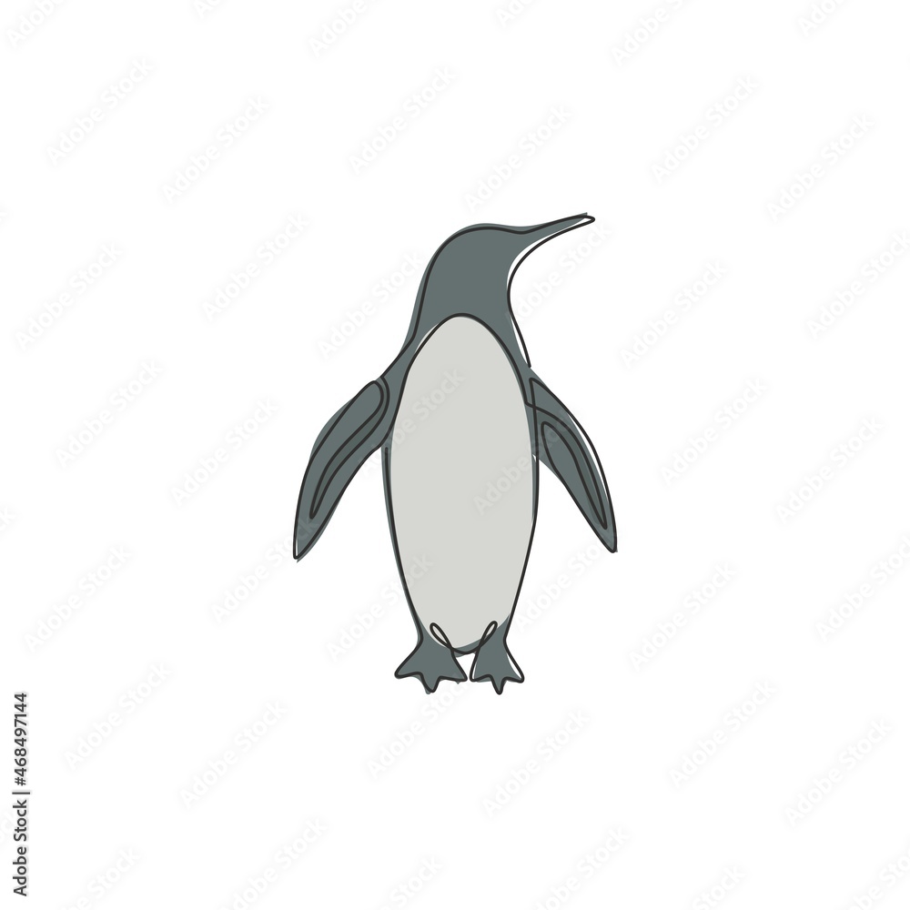 Single continuous line drawing of adorable penguin for company business ...