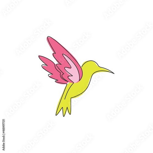 One single line drawing of cute hummingbird for company business logo identity. Little beauty bird mascot concept for avian national zoo park. Continuous line graphic vector draw design illustration