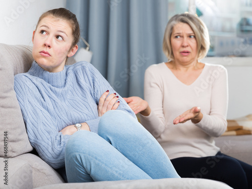 Family quarrel of an mother and adult daughter. High quality photo