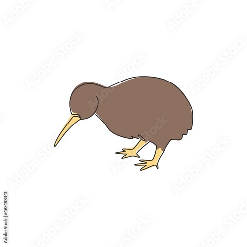 One single line drawing of cute kiwi animal for company business logo identity. Kiwi bird mascot concept for national conservation park. Modern continuous line draw graphic vector design illustration
