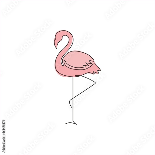One single line drawing of beauty exotic flamingo for company business logo identity. Flamingo bird mascot concept for product brand. Modern continuous line draw design graphic vector illustration