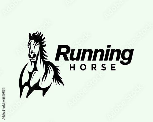 running horse drawn art logo template illustration