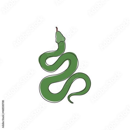 Single continuous line drawing of venomous snake for business logo identity. Deadly black mamba mascot concept for company brand icon. Modern one line draw design graphic vector illustration