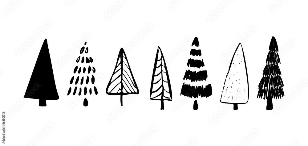 Christmas tree doodle set. Hand drawn xmas decorations icons. Vector illustration christmas trees isolated on white background. Design elements for holiday greeting card, gift tag. Christmas tree doodle set. Hand drawn xmas decorations icons. Vector illustration christmas trees isolated on white background. Design elements for holiday greeting card, gift tag.