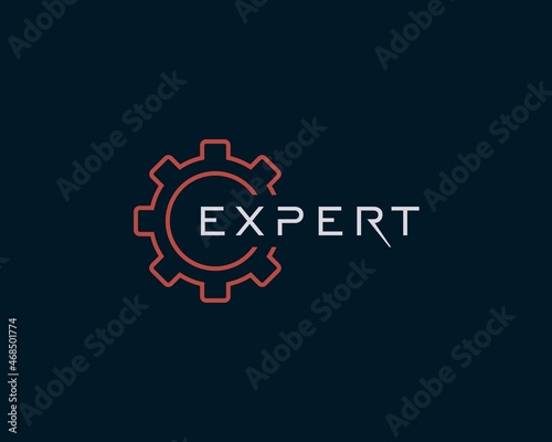 Gear abstract line logo cut off name. Logo template.