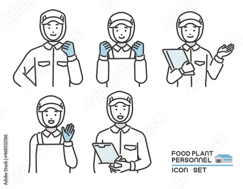 食品工場や給食職員の男女の上半身のベクターイラスト素材／病院／工場／調理師