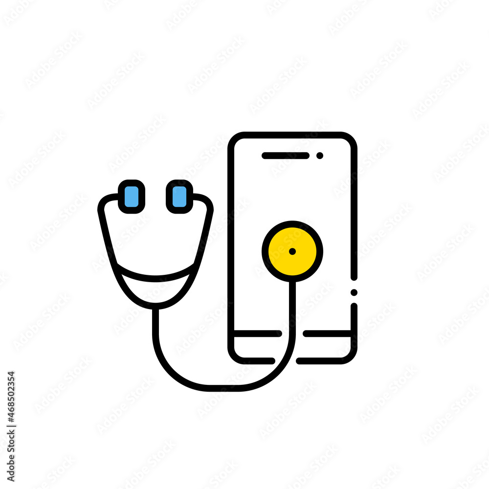 Online distance health check colorful icon. Stethoscope over a mobile phone. Pixel perfect, editable stroke Online distance health check colorful icon. Stethoscope over a mobile phone. Pixel perfect, editable stroke