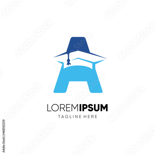 Letter A Graduation Hat Education Logo Design Vector Icon Graphic Emblem Illustration Background Template