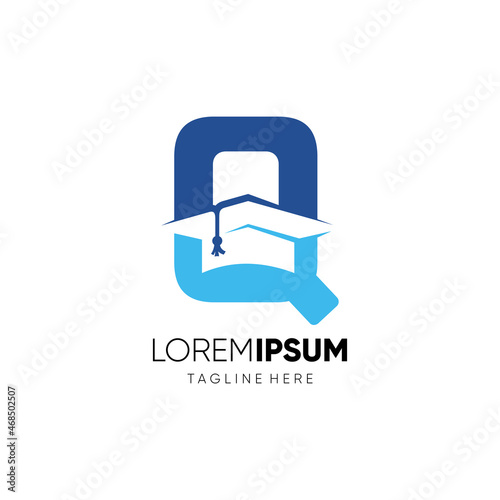 Letter Q Graduation Hat Education Logo Design Vector Icon Graphic Emblem Illustration Background Template