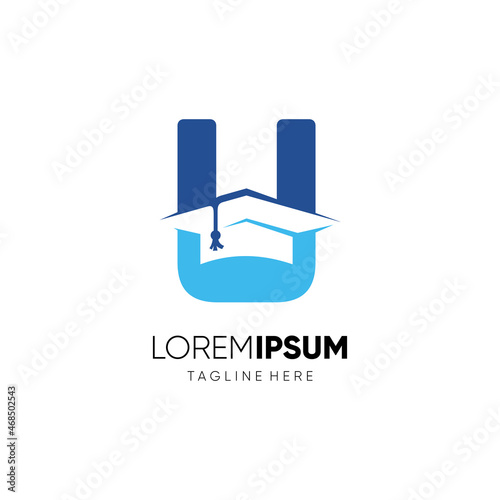 Letter U Graduation Hat Education Logo Design Vector Icon Graphic Emblem Illustration Background Template