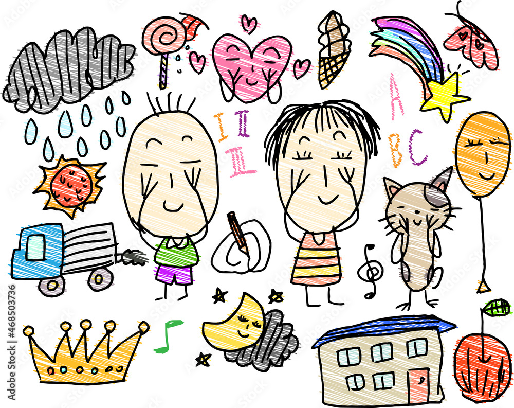 Fototapeta premium 子供が描いた落書きセット お絵かき