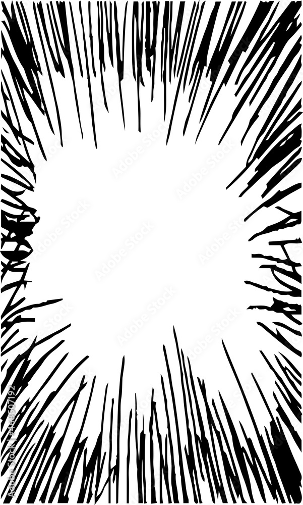 Fototapeta premium 手書きでラフに描いた漫画集中線 縦長