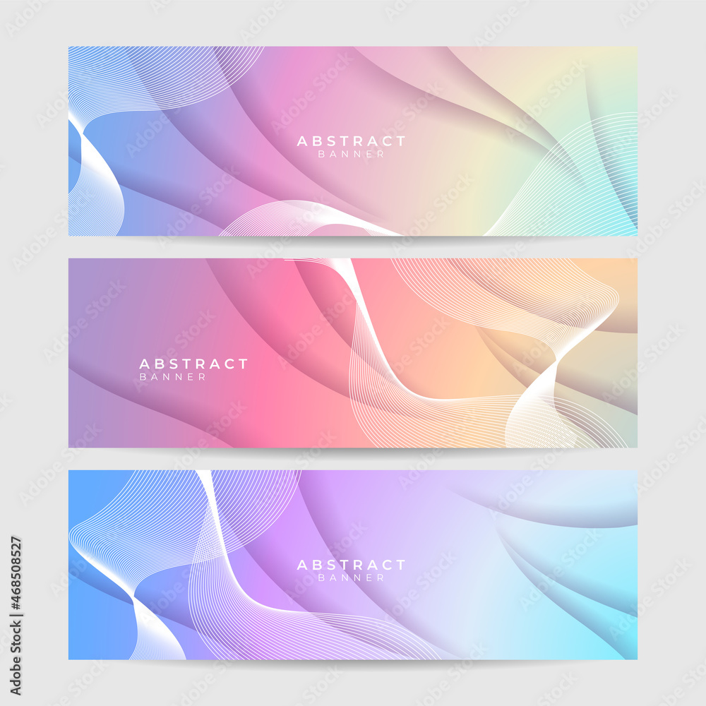 Fototapeta premium Set of abstract pink pastel color banner background with 3d overlap layer and wave shapes. Geometric, polygonal Abstract background, texture, advertisement layout. web page. header for website.
