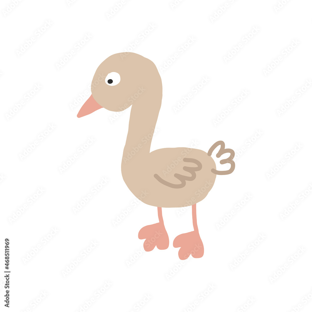 Obraz premium cute goose hand drawn. vector, minimalism, trending colors 2022. icon, sticker, print. children clipart, animal, bird.