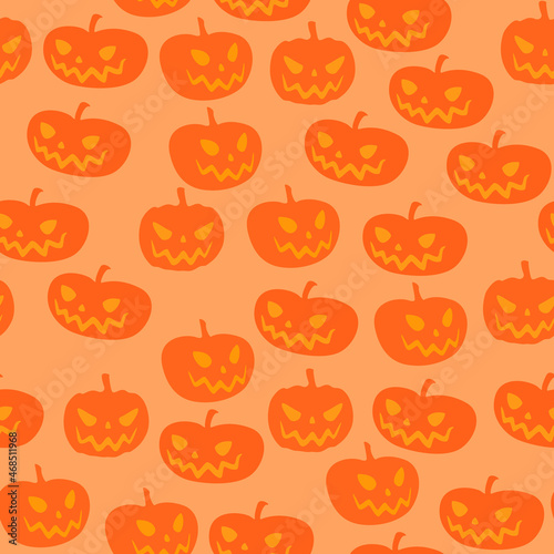 Vector seamless light pattern with pumpkins. Halloween background.