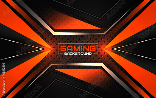 Abstract light futuristic orange and black gaming background with modern esport shapes. Vector design template technology concept can use element game banner, sport poster, cyber wallpaper, web