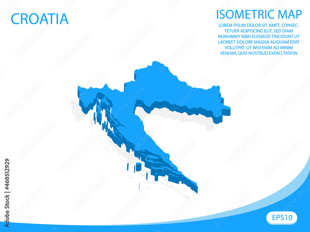 Modern vector isometric of Croatia blue map. elements white background for concept map easy to edit and customize. eps 10