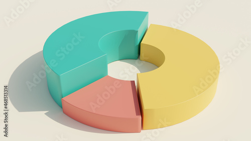 Isometric Donut chart. Financial analysis concept. 3D rendering illustration. Isolated.