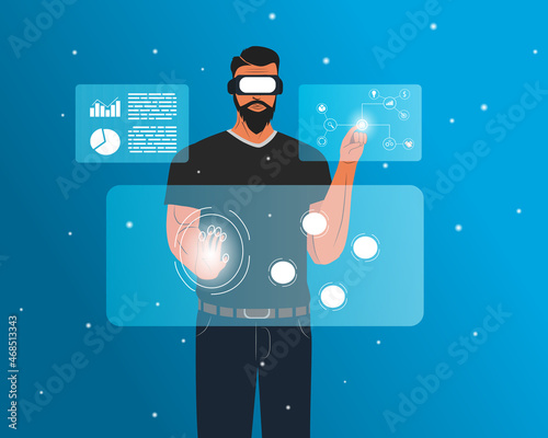 the metaverse Imagination in the virtual world. work in the virtual world. Blue background 
illustration.
