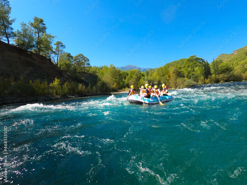 Water rafting on the rapids of river Manavgat in Koprulu Canyon, Turkey.