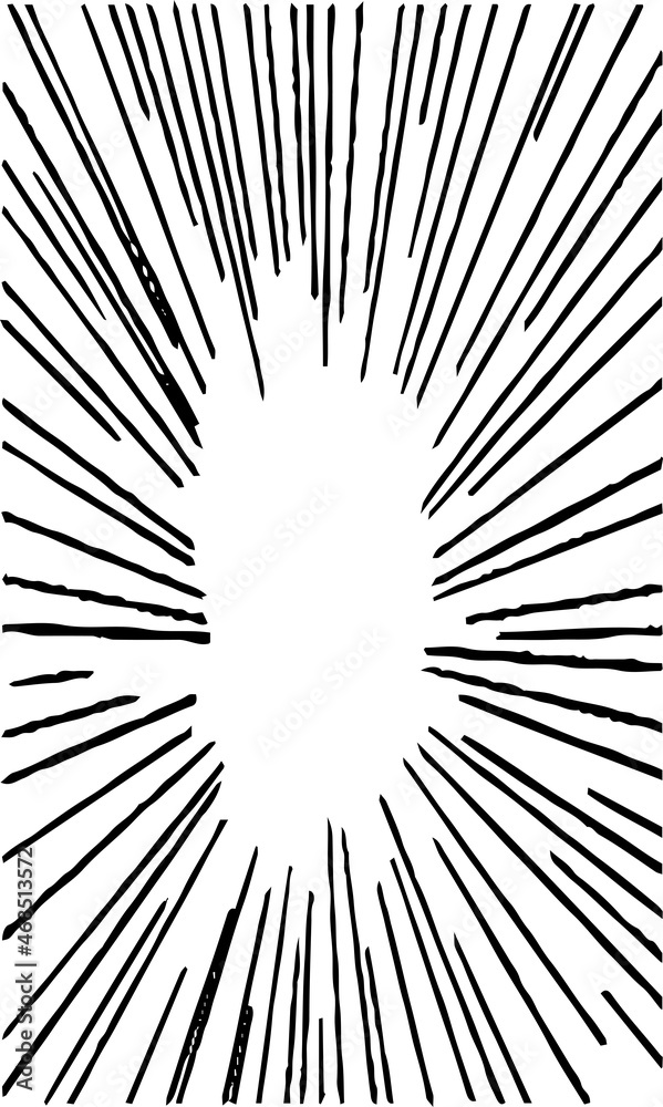 Naklejka premium 手書きの揃った漫画集中線 縦長