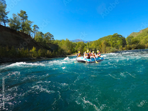 Obraz na płótnie Water rafting on the rapids of river Manavgat in Koprulu Canyon, Turkey. w salonie