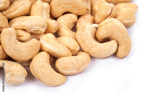 Cashew nuts on white background.