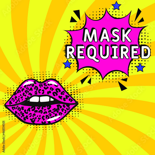 Mask required. Comic book explosion with text -  Mask required. Interesting facts symbol. Vector bright cartoon illustration in retro pop art style. Can be used for business, marketing and advertising