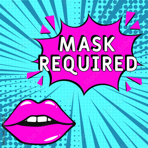 Mask required. Comic book explosion with text -  Mask required. Interesting facts symbol. Vector bright cartoon illustration in retro pop art style. Can be used for business, marketing and advertising