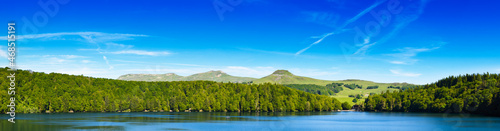 Panoramic view of the landscape of Lake Pavin in Auvergne