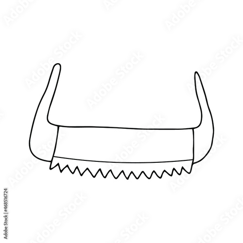 Sketch of a hacksaw. Doodle style. Vector element for design. 