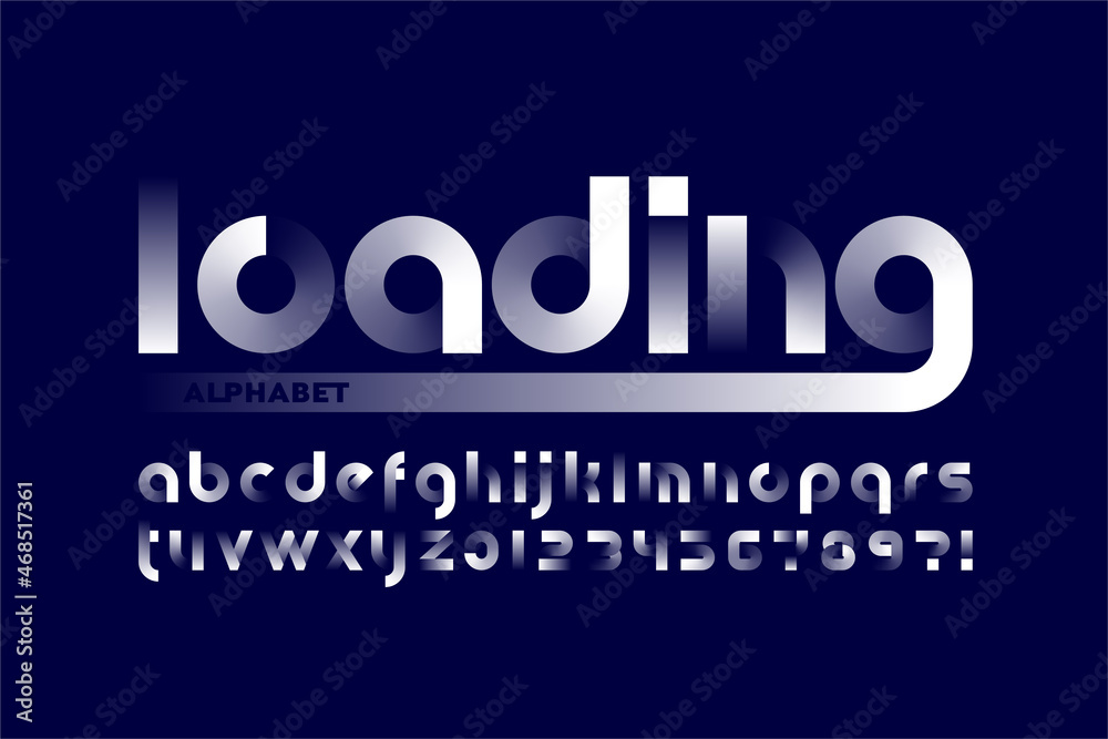 Loading bar gradient style font, alphabet letters and numbers vector illustration Loading bar gradient style font, alphabet letters and numbers vector illustration