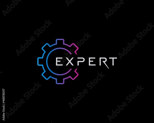 Gear abstract line logo cut off name. Logo template.