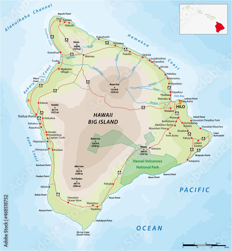 road map of the largest Hawaiian island, Big Island, Hawaii  photo