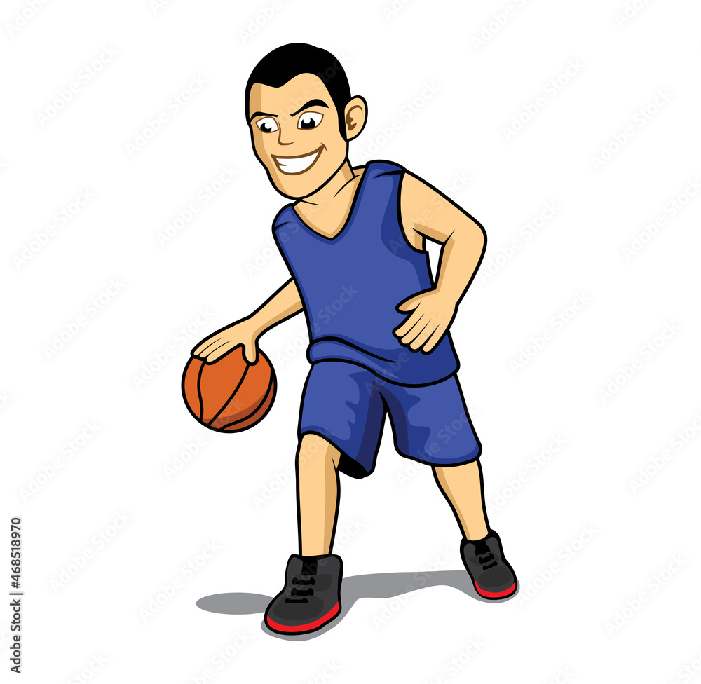 Basketball player cartoon character dribbling design illustration vector eps format , suitable for your design needs, logo, illustration, animation, etc.