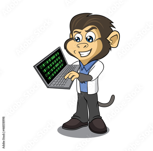 Monkey hacker cartoon character design illustration vector eps format , suitable for your design needs, logo, illustration, animation, etc.