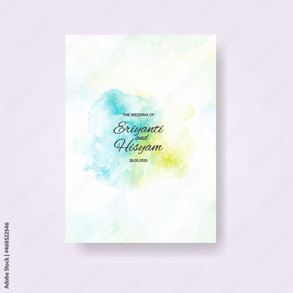 Watercolor wedding invitation card. Beautiful wedding card watercolor with splash.