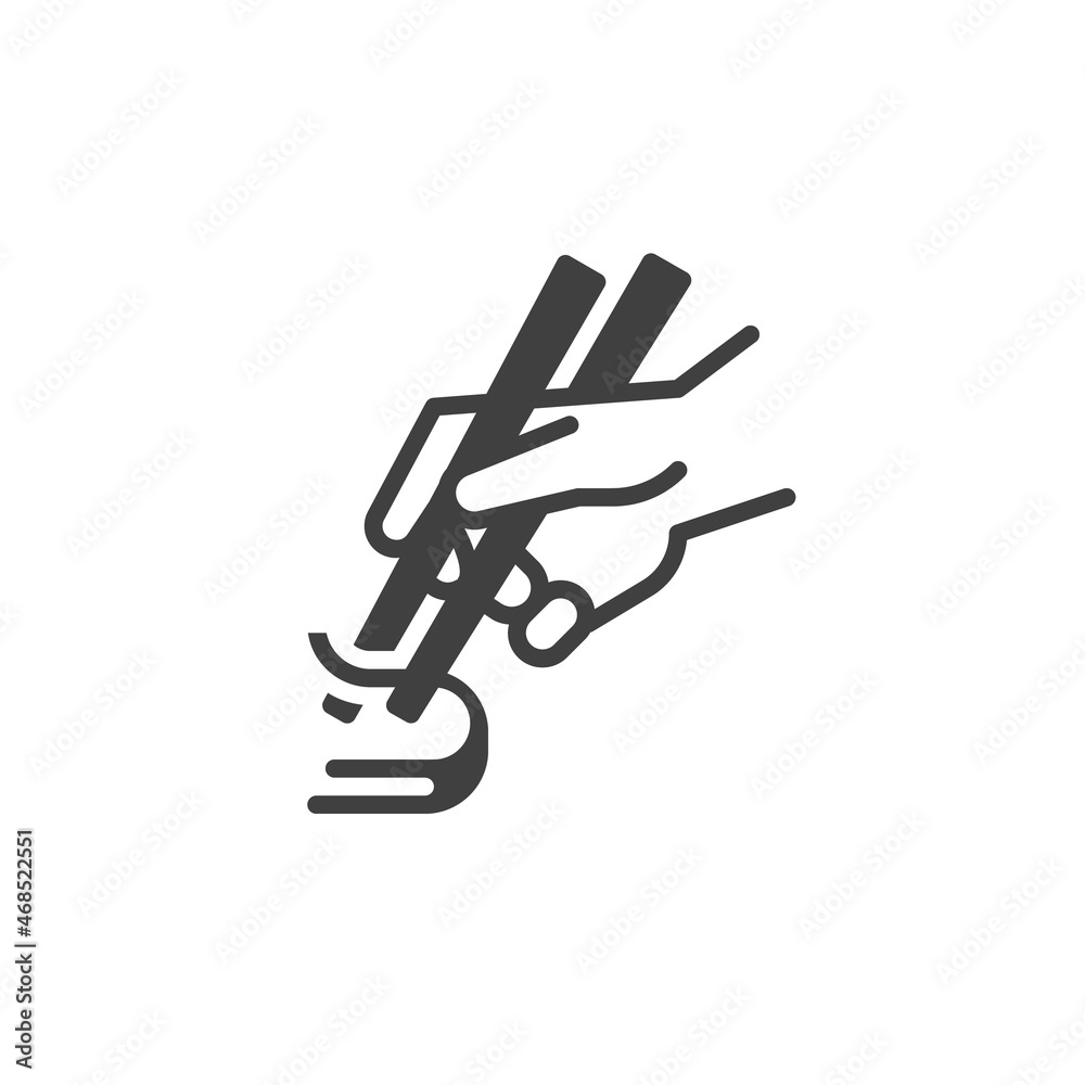 Hand with noodle and chopstick vector icon