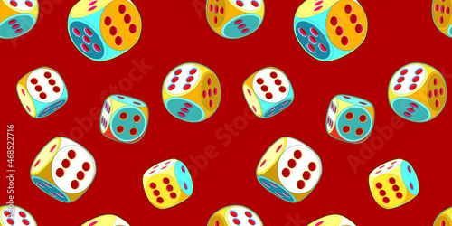 Dice seamless pattern with colorful background