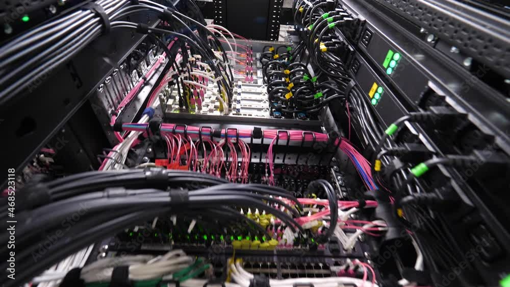 The server room has a lot of wires.