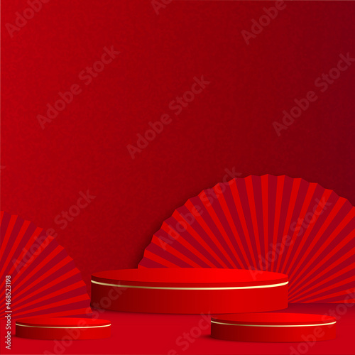 Chinese new year background with red podium. Vector illustration