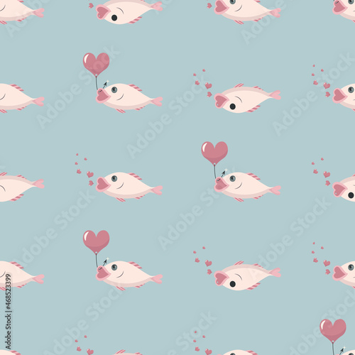 The sad, ironic pattern about love with a fish on a hook and a heart as a bait